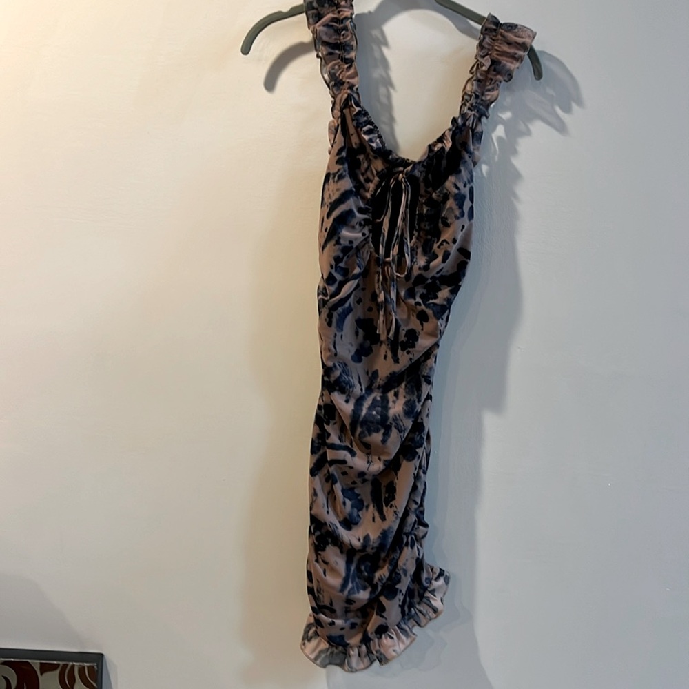 CBR Size Small Junior’s Ruched Dress Black/Brown Front Tie Lined